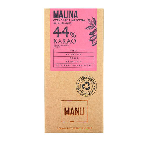 Manufaktura Czekolady MANU czekolada mleczna 44% z maliną 60g