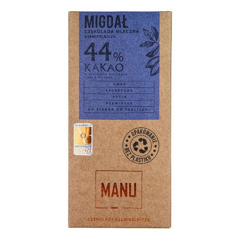 Manufaktura Czekolady MANU czekolada mleczna 44% z migdałami i solą 60g